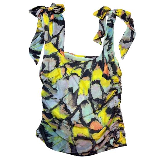 Free People Butterfly Print Tie Shoulder Ruched Tank Top Small NWT - Picture 6 of 9